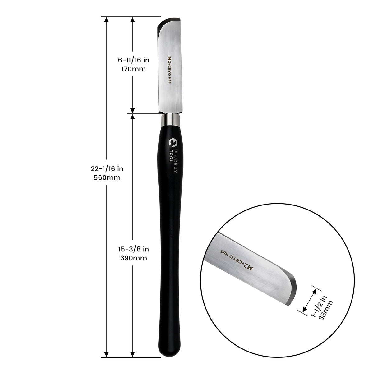 FindBuyTool 38mm Curved Negative Rake Scraper Wood Lathe Tool with dimensions