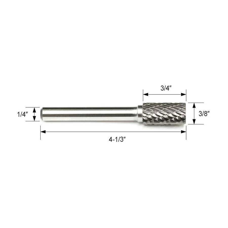 Carbide Burr SA-3L4 Cylinderical Plain End OMNI Range Head D 3/8 x 3/4L, 1/4 Shank, 4-1/3 Inch Full Length - FindBuyTool