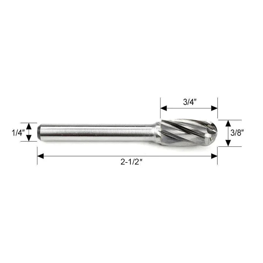 Carbide Burr SC-3NF Cylinderical Ball Nose ALUMIN Range Head D 3/8 x 3/4L, 1/4 Shank, 2-1/2 Inch Full Length - FindBuyTool
