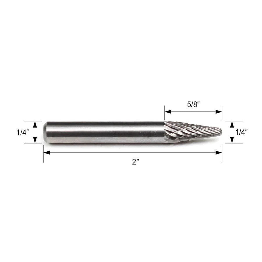 Carbide Burr SL-1 Cone Radius End OMNI Range Head D 1/4 x 5/8L, 1/4 Shank, 2 Inch Full Length - FindBuyTool