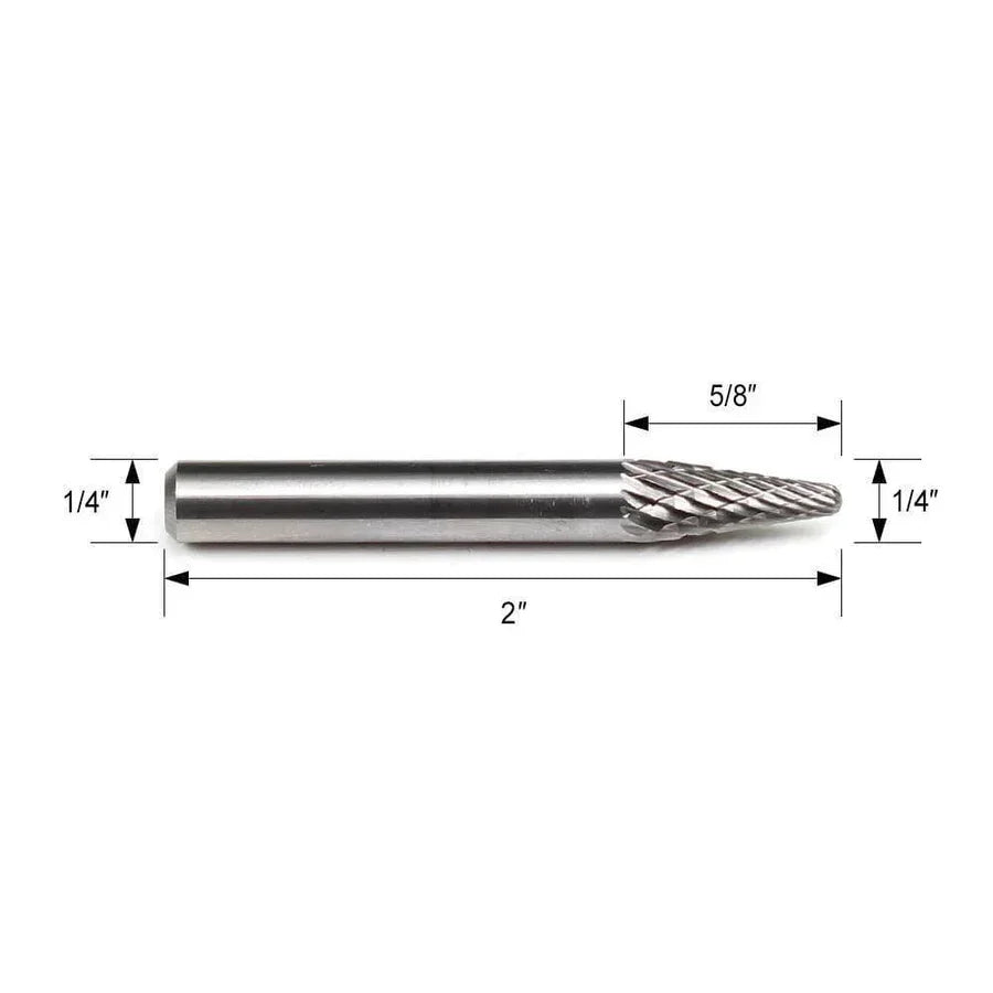 Carbide Burr SL-1 Cone Radius End OMNI Range Head D 1/4 x 5/8L, 1/4 Shank, 2 Inch Full Length - FindBuyTool