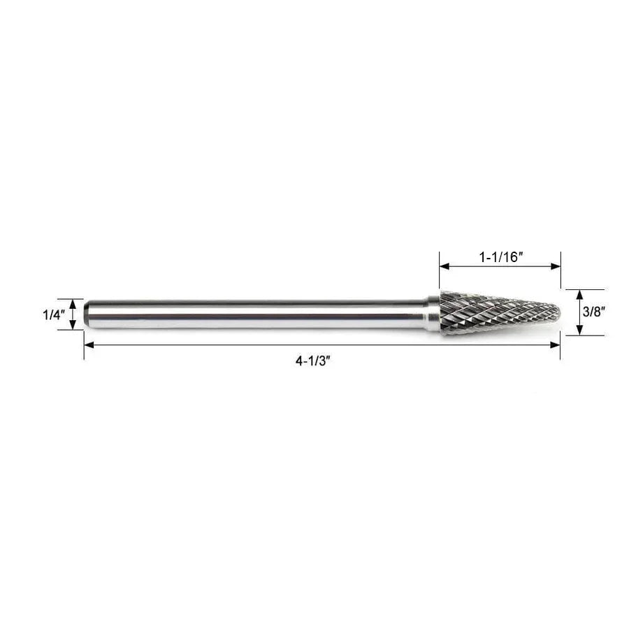Carbide Burr SL-3L4 Cone Radius End OMNI Range Head D 3/8 x 1-1/16 L, 1/4 Shank, 4-1/3 Inch Full Length - FindBuyTool