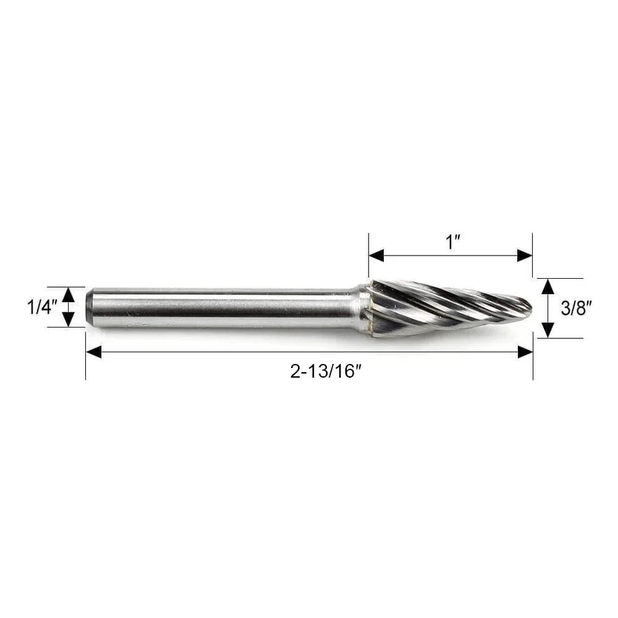 Carbide Burr SL-3NF Cone Radius End ALUMIN Range Head D 3/8 x 1L, 1/4 Shank, 2-13/16 Inch Full Length - FindBuyTool