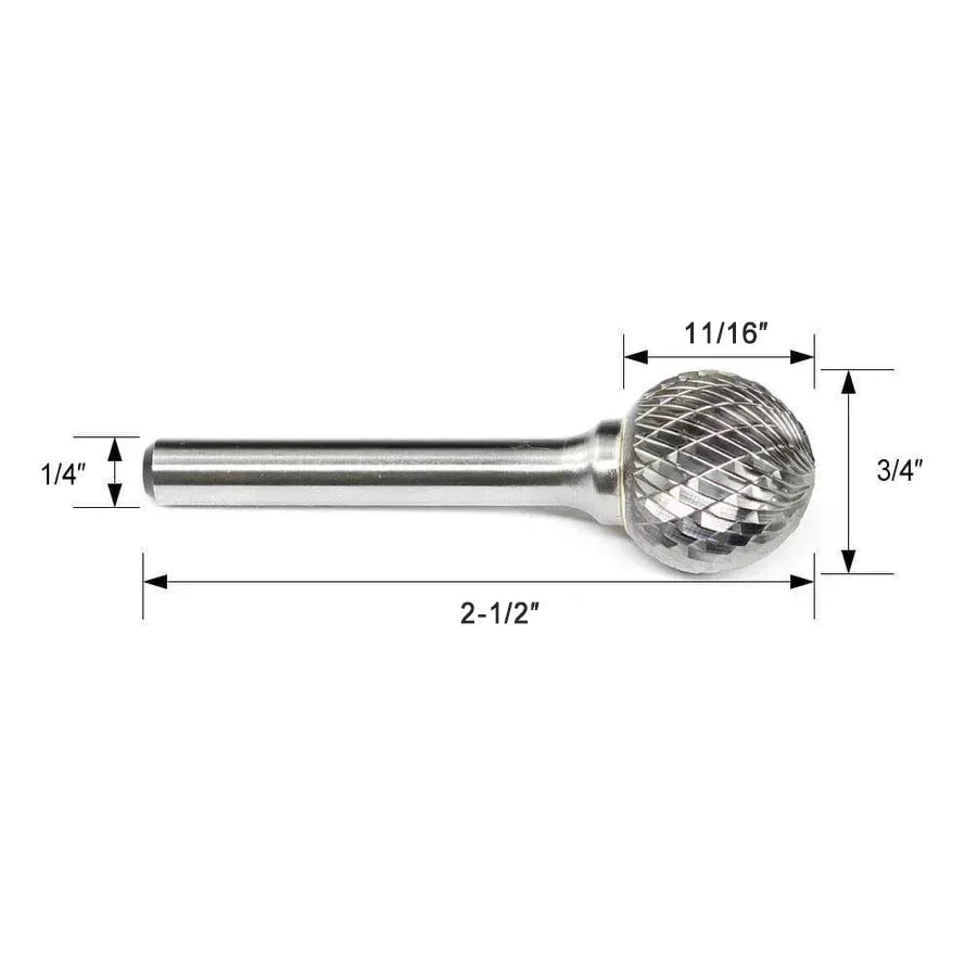 Carbide Burr SD-7 Ball Shape OMNI Range Head D 3/4 x 11/16L, 1/4 Shank, 2-1/2 Inch Full Length - FindBuyTool
