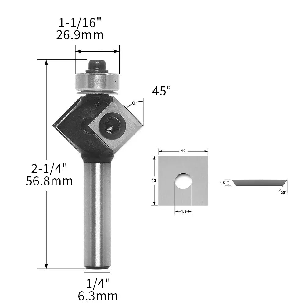 Chamfer 45 Degree Router Bit with Carbide Inserts - FindBuyTool