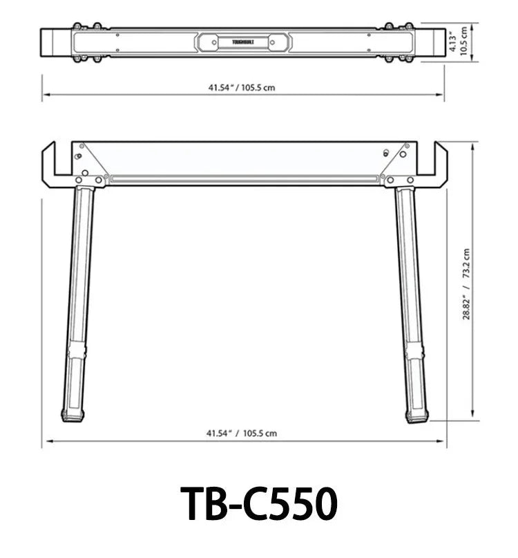 TB-C550 heavy-duty workbench with precise dimensions for woodworking projects