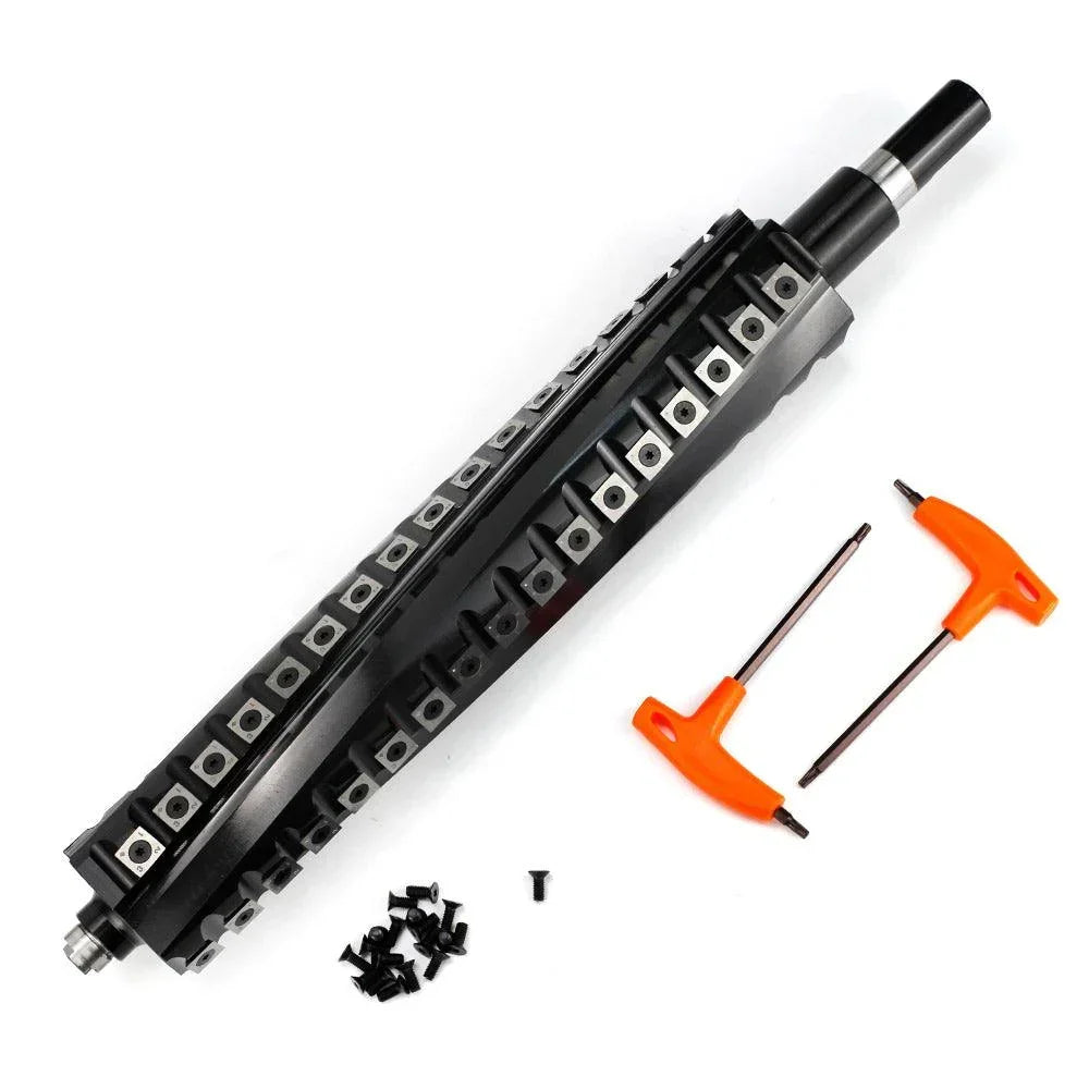 Black precision tool rail with mounting screws and orange hex wrenches for woodworking projects