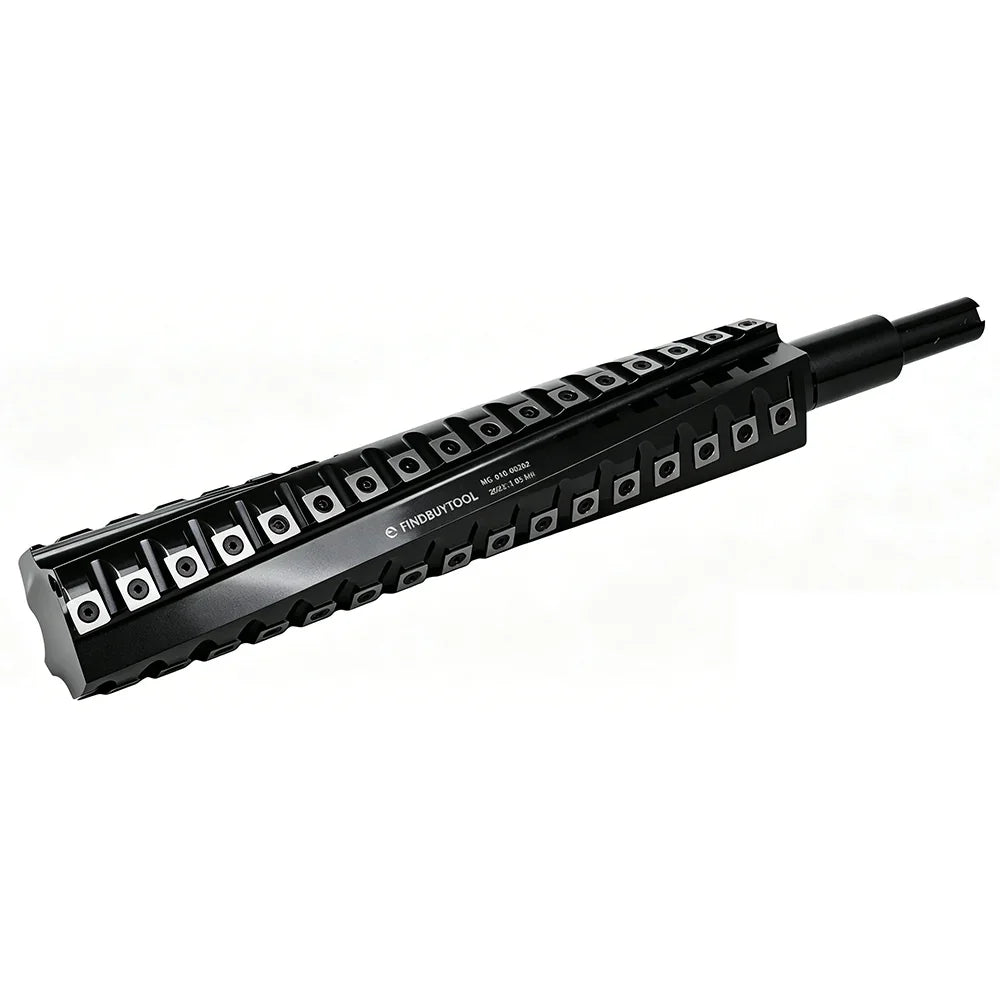 Black FindBuyTool precision tool with modular slots for woodworking projects