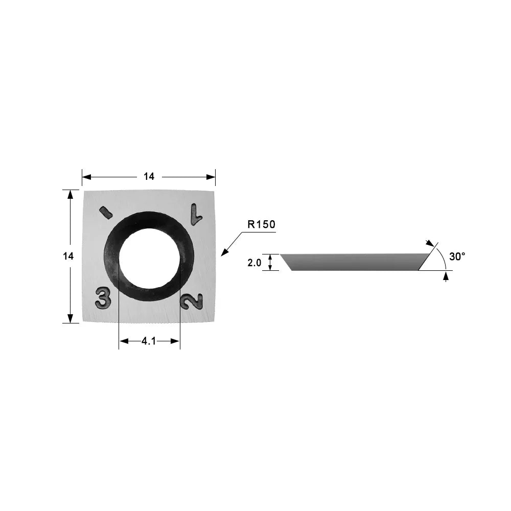 Indexable Carbide Insert Knife 14x14x2.0mm-30°-R150,4-Edge - FindBuyTool