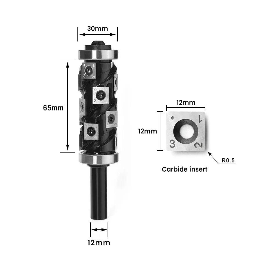 65mm carbide insert router bit with 12mm shank for woodworking, precision cutting tool