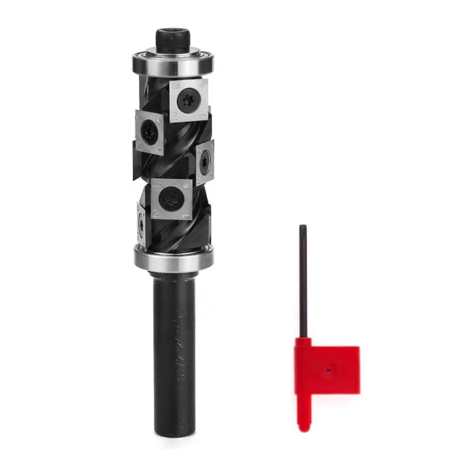 Spiral Flush Trim Router Bit with 14 Carbide Inserts, Double Bearing - FindBuyTool