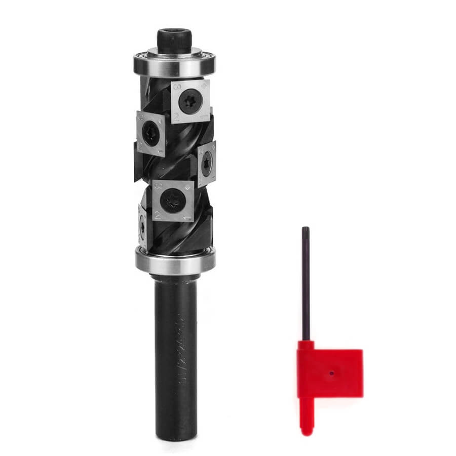 Spiral Flush Trim Router Bit with 14 Carbide Inserts, Double Bearing - FindBuyTool