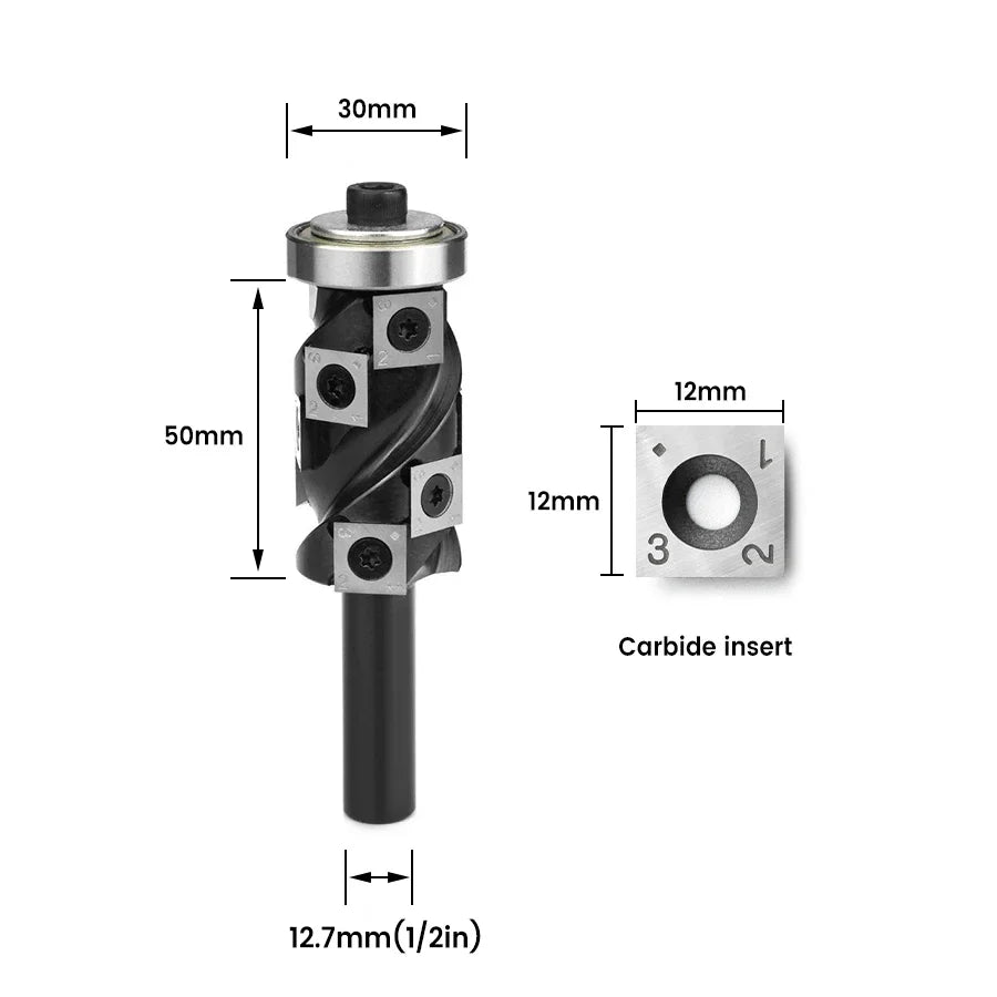 Spiral Flush Trim Router Bit with 10 Carbide Inserts, Bottom Bearing - FindBuyTool