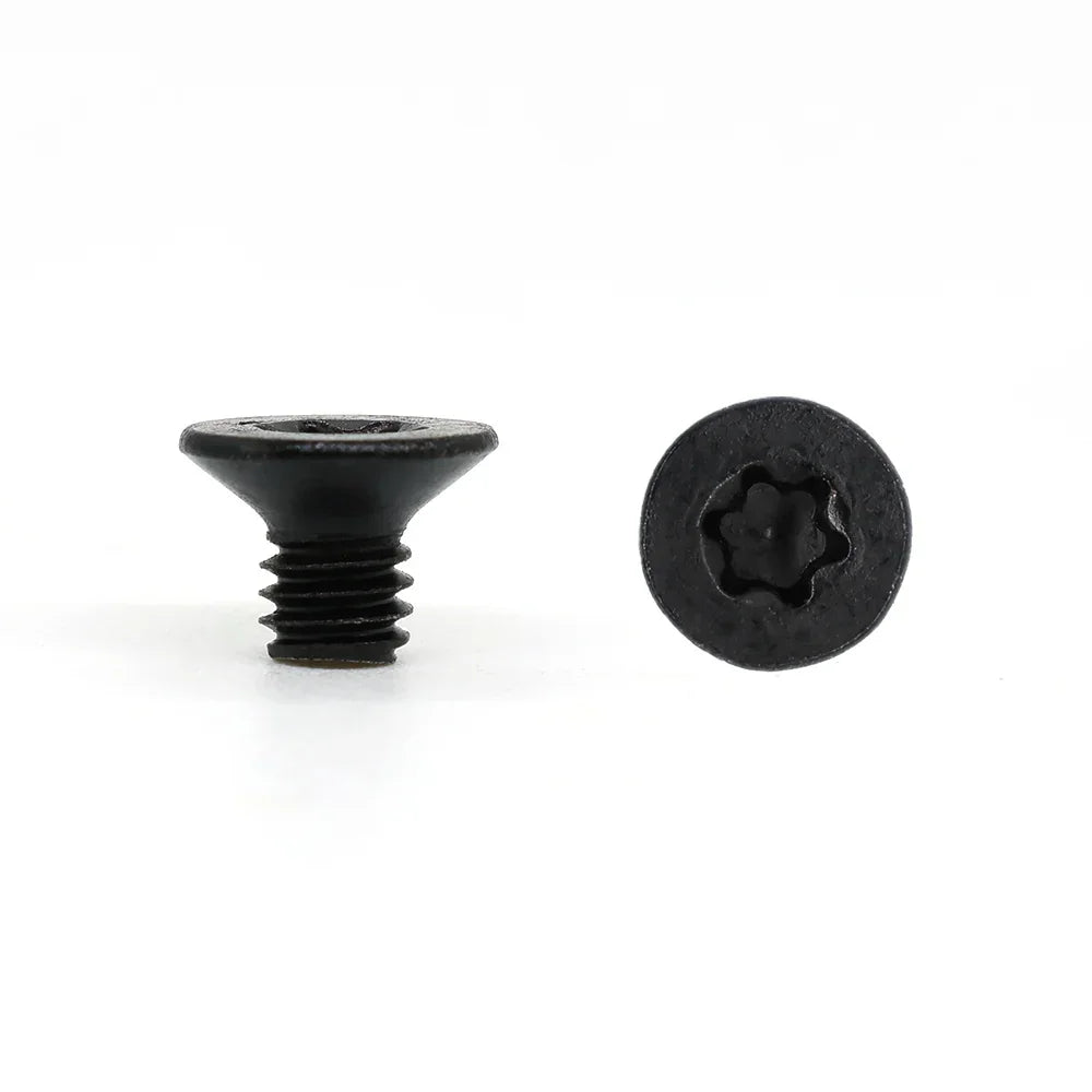 Black Torx screw with star drive head for woodworking projects