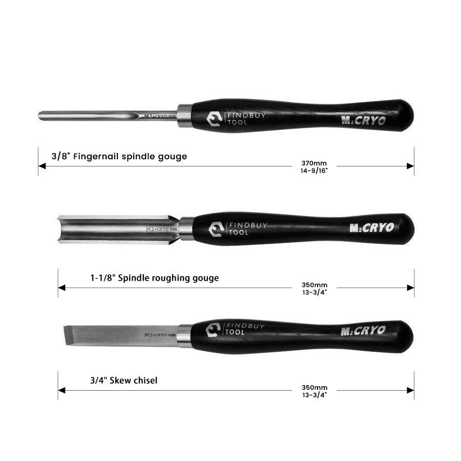 Wood Turning Tool 3Pc M2 Cryo HSS Medium Size Lathe Chisel Set - FindBuyTool