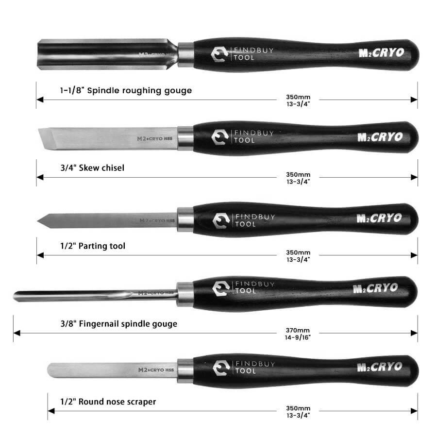 Wood Turning Tool 5Pc M2 Cryo HSS Medium Size Lathe Chisel Set - FindBuyTool