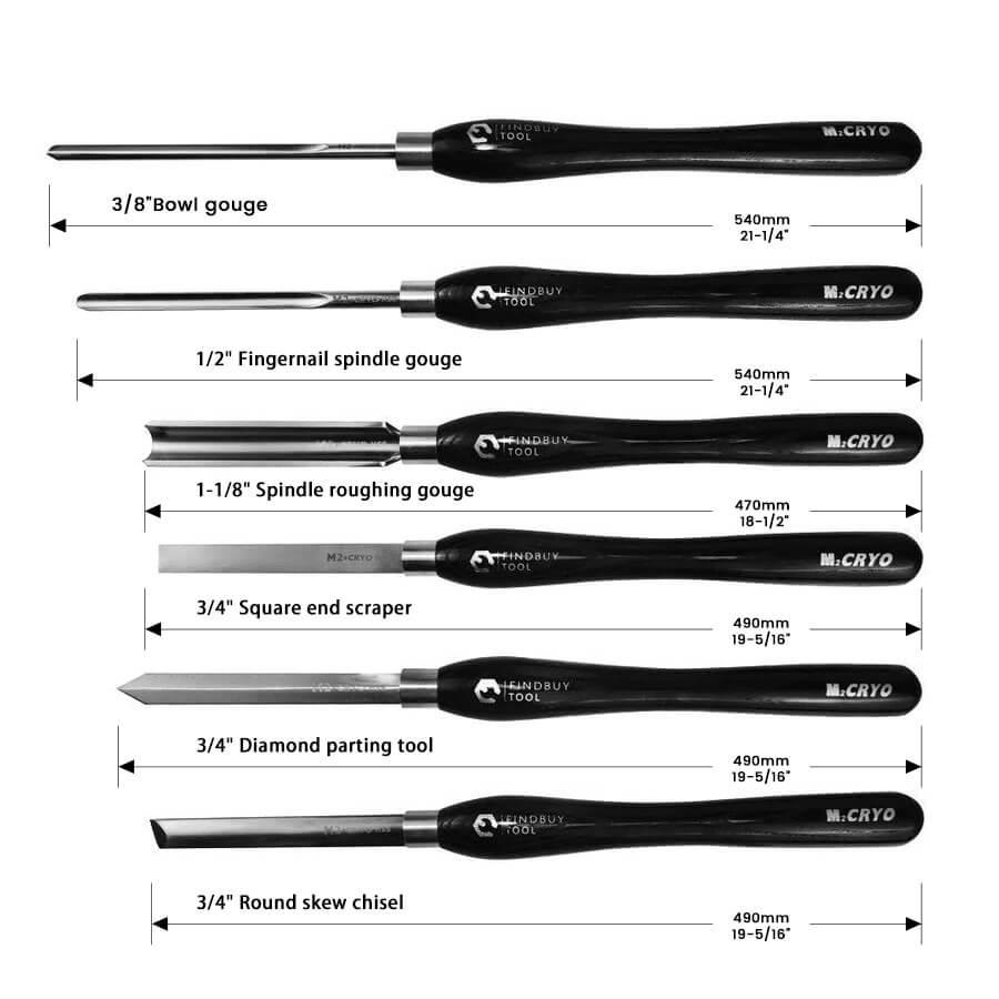 Wood Turning Tool 6Pc M2 Cryo HSS Large Size Lathe Chisel Set - FindBuyTool