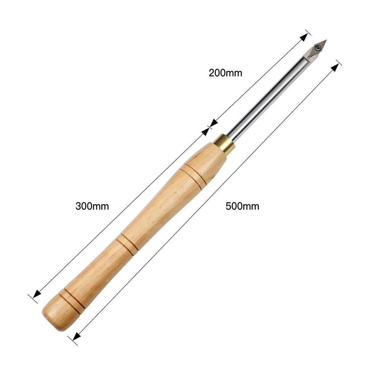 Woodworking tool with 500mm length, wooden handle, and metal tip for precise carving projects