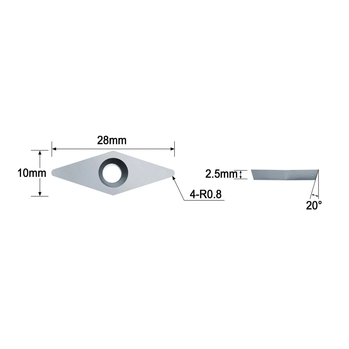 Woodturning Diamond Carbide Insert Cutter 28 x 10 x 2.5mm-R0.8 for EWT Detailers - FindBuyTool