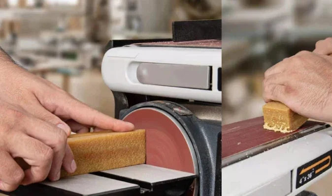 Woodworking sanding machine smoothing wood block with precision