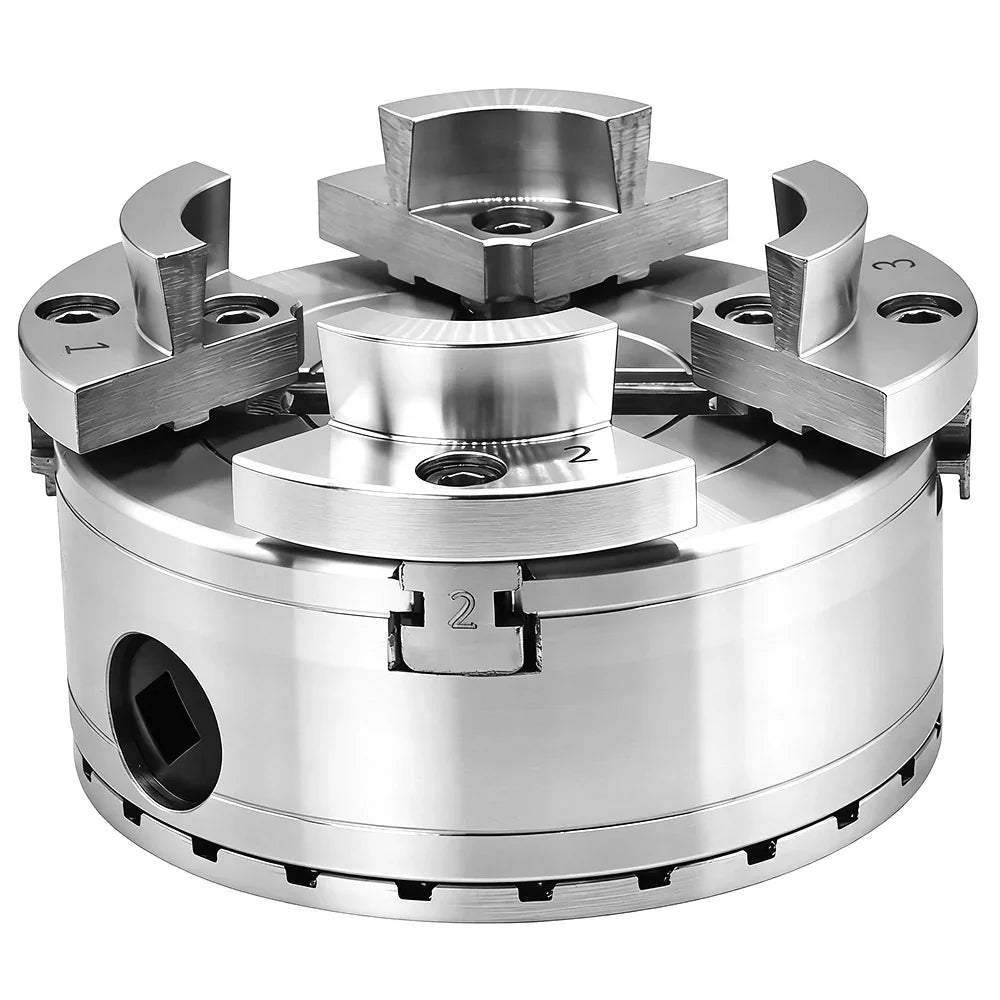 Precision metal lathe chuck with numbered jaws for secure woodworking tool holding