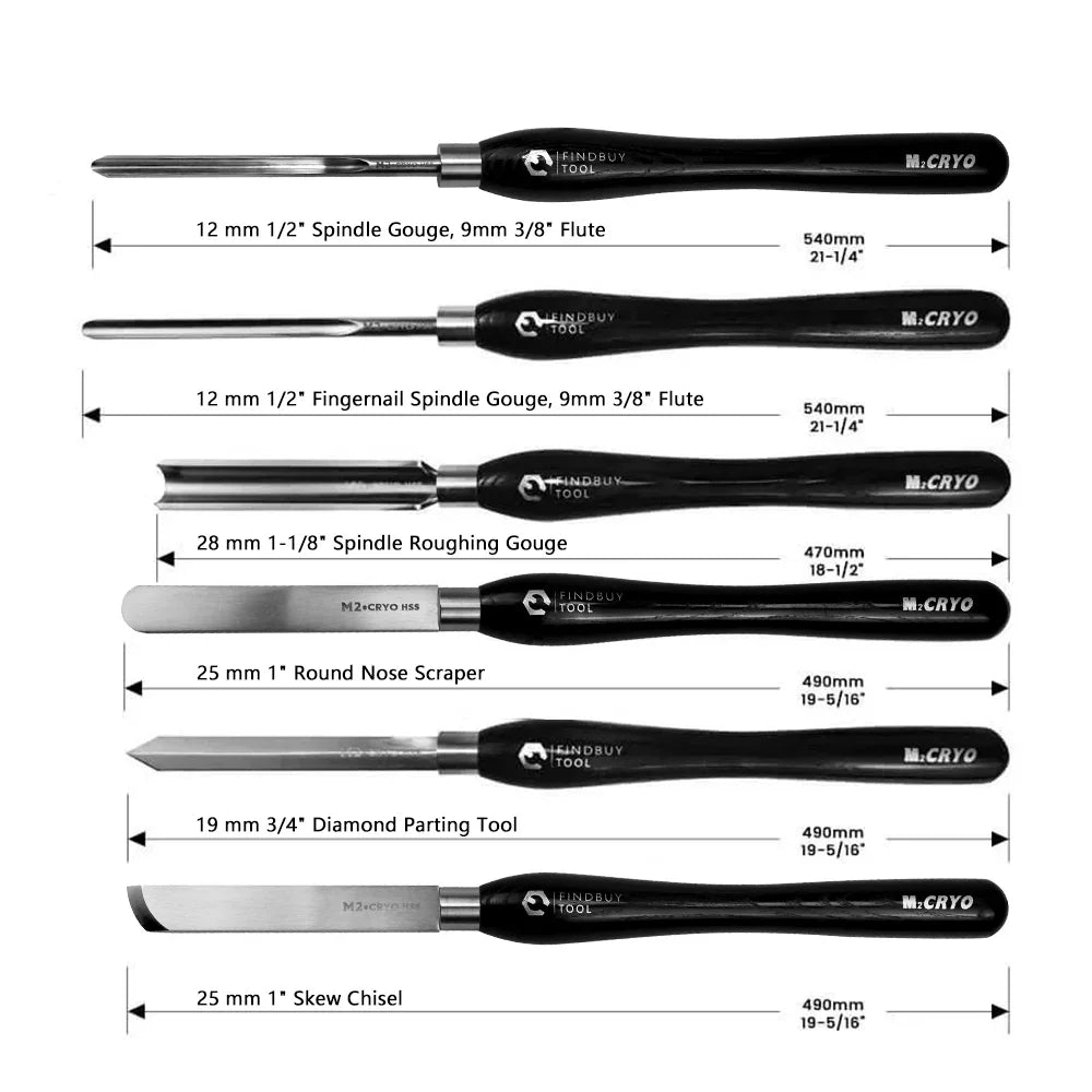 Herramienta de giro de madera 6pc M2 Cryo HSS Gran tamaño Set de cincel de torno