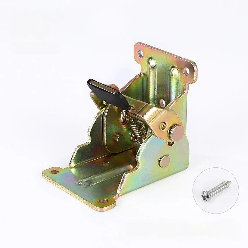 Heavy-duty metal latch with spring mechanism and mounting screw for woodworking projects