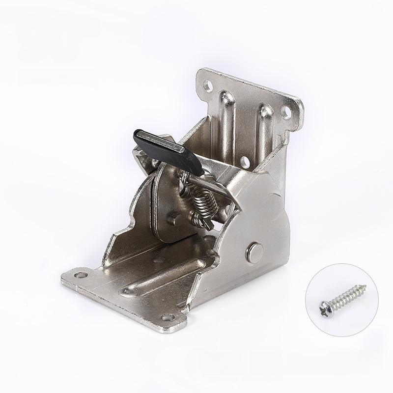 Stainless steel cabinet latch with black handle and mounting screw for secure woodworking projects