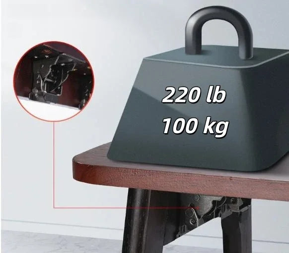 220 lb 100 kg weight plate on wooden table with close-up detail