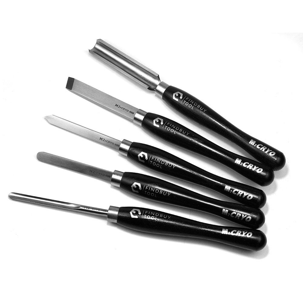 Wood Turning Tool 5Pc M2 Cryo HSS Medium Size Lathe Chisel Set - FindBuyTool