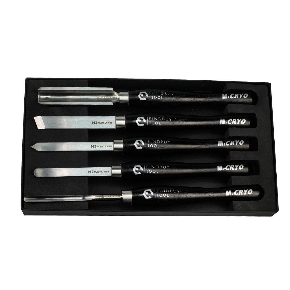 Wood Turning Tool 5Pc M2 Cryo HSS Medium Size Lathe Chisel Set - FindBuyTool