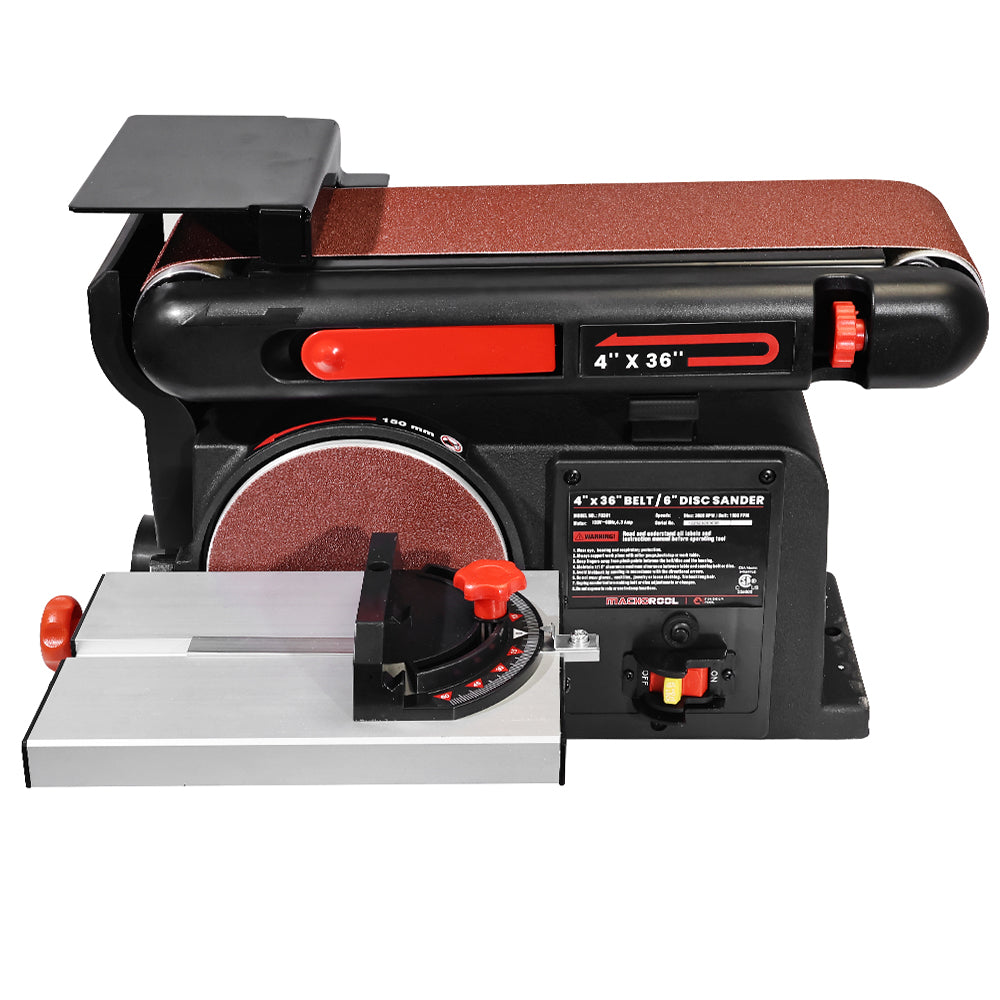 Belt and disc sander with sandpaper on a white background