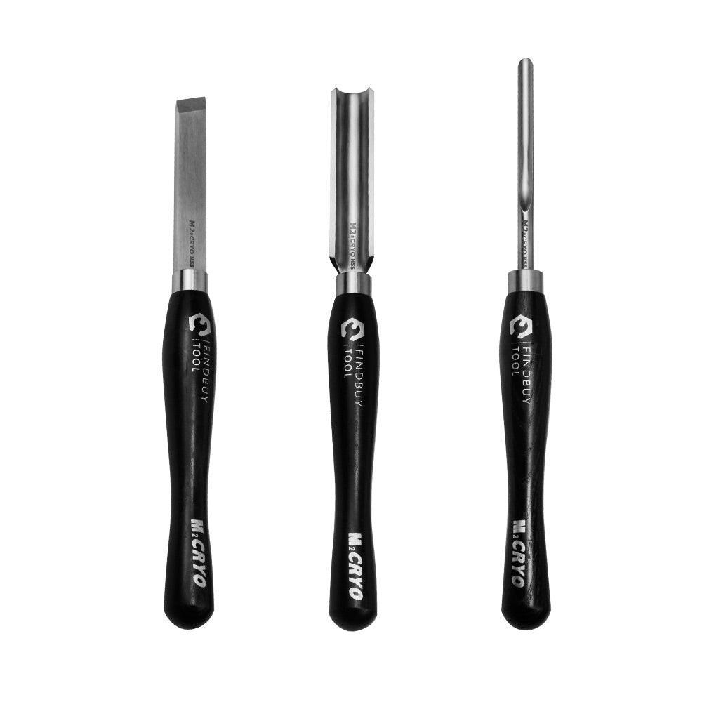 Wood Turning Tool 3Pc M2 Cryo HSS Medium Size Lathe Chisel Set - FindBuyTool