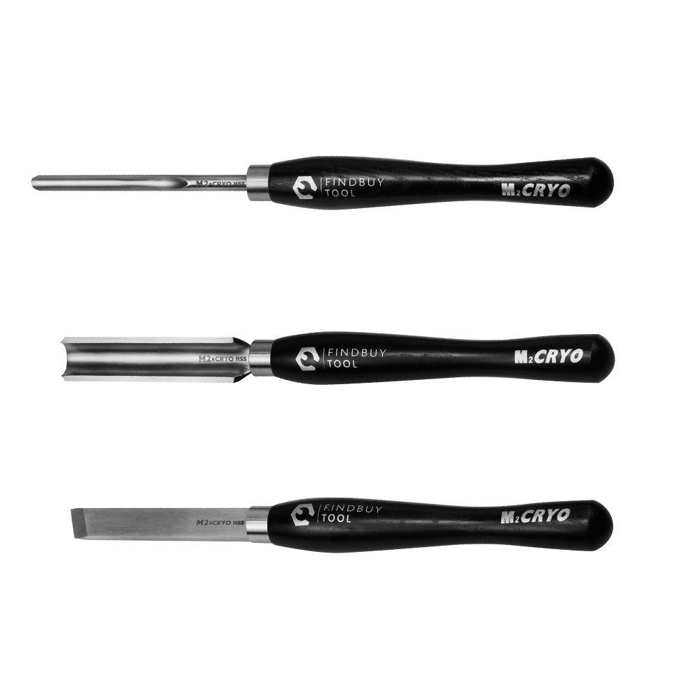 Wood Turning Tool 3Pc M2 Cryo HSS Medium Size Lathe Chisel Set - FindBuyTool