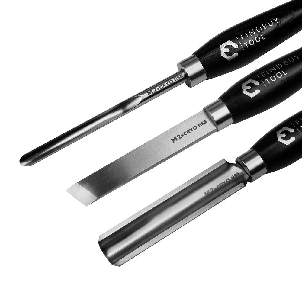 Wood Turning Tool 3Pc M2 Cryo HSS Medium Size Lathe Chisel Set - FindBuyTool