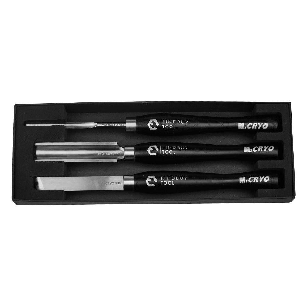 Wood Turning Tool 3Pc M2 Cryo HSS Medium Size Lathe Chisel Set - FindBuyTool