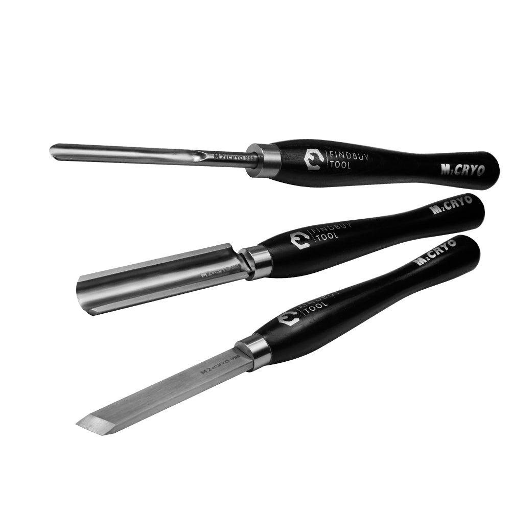 Wood Turning Tool 3Pc M2 Cryo HSS Medium Size Lathe Chisel Set - FindBuyTool
