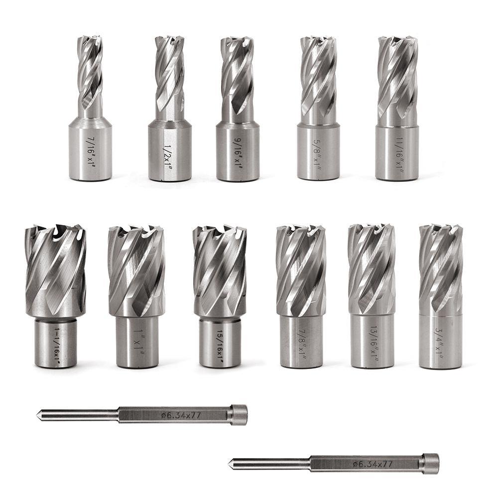 Annular Cutter Set, 11Pcs, Cutting Depth 1Inch, Weldon Shank 3/4Inch - FindBuyTool