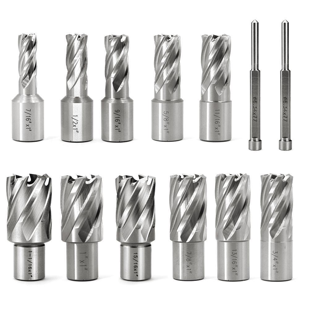 Annular Cutter Set, 11Pcs, Cutting Depth 1Inch, Weldon Shank 3/4Inch - FindBuyTool