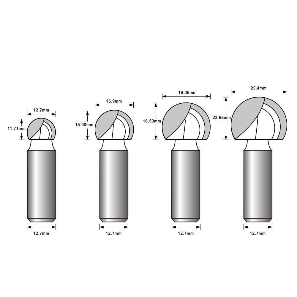 Ball End Router Bit Set, 4 Pieces, 1/2 Inch Shank - FindBuyTool