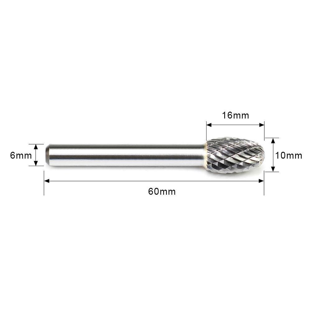 Carbide Burr E1016M06 Oval Shape OMNI Range Head D 10 x 16mm, 6mm Shank, 60mm Full Length - FindBuyTool