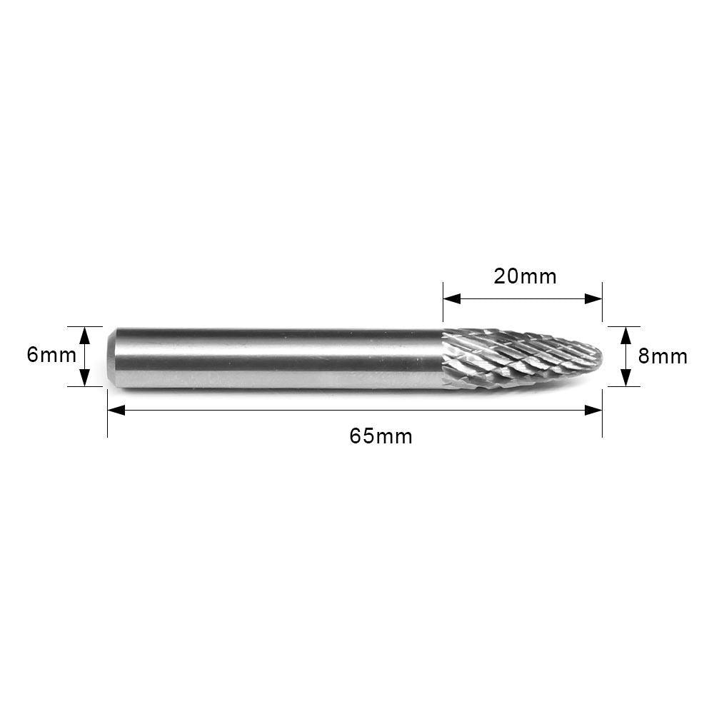 Carbide Burr F0820M06 Tree Radius End OMNI Range Head D 8 x 20mm, 6mm Shank, 65mm Full Length - FindBuyTool