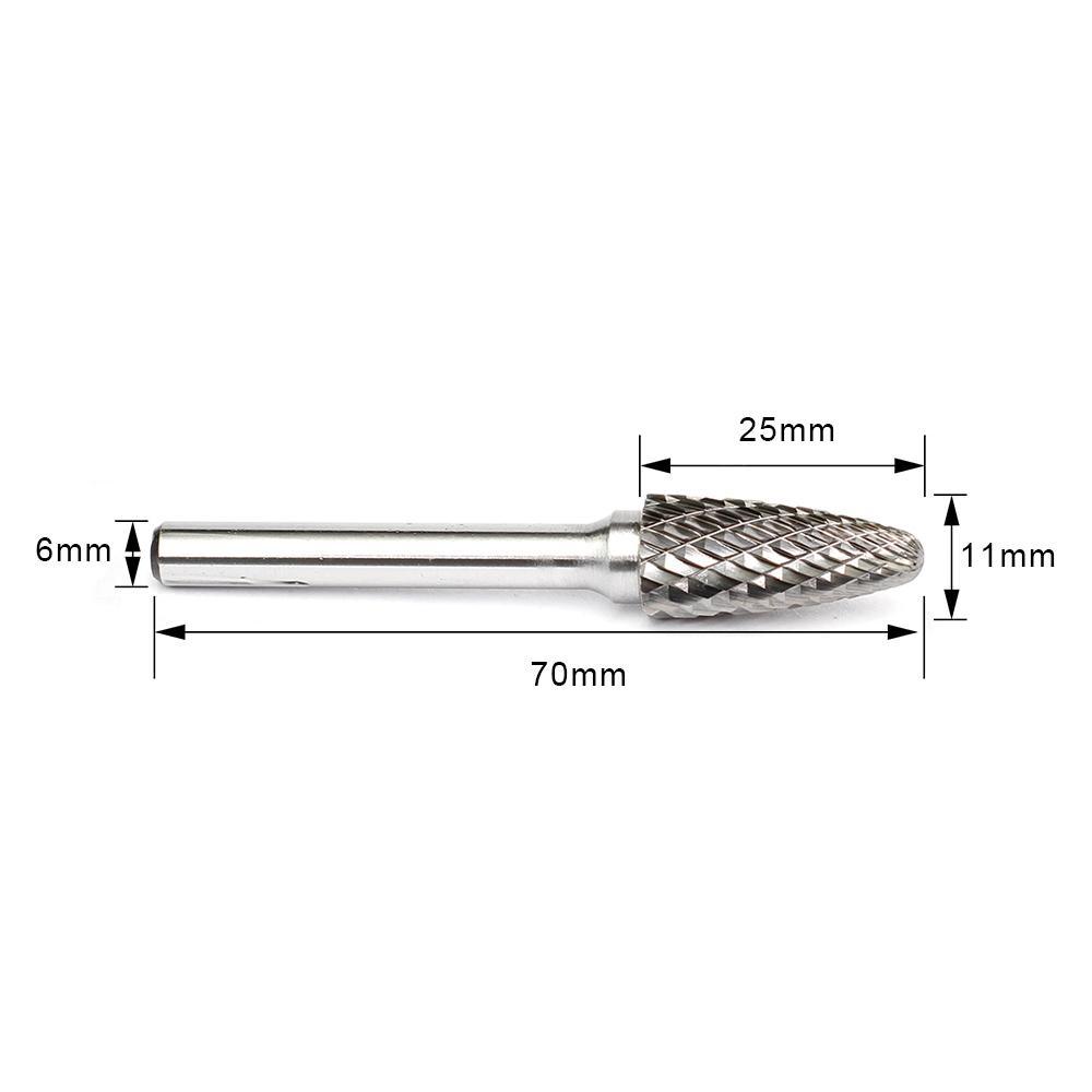 Carbide Burr F1125M06 Tree Radius End OMNI Range Head D 11 x 25mm, 6mm Shank, 70mm Full Length - FindBuyTool