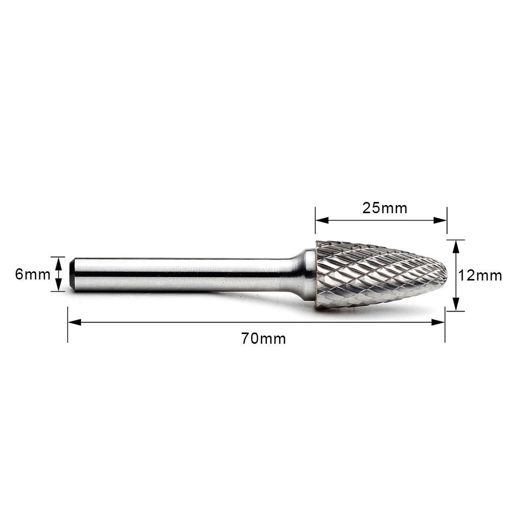 Carbide Burr F1225M06 Tree Radius End OMNI Range Head D 12 x 25mm, 6mm Shank, 70mm Full Length - FindBuyTool