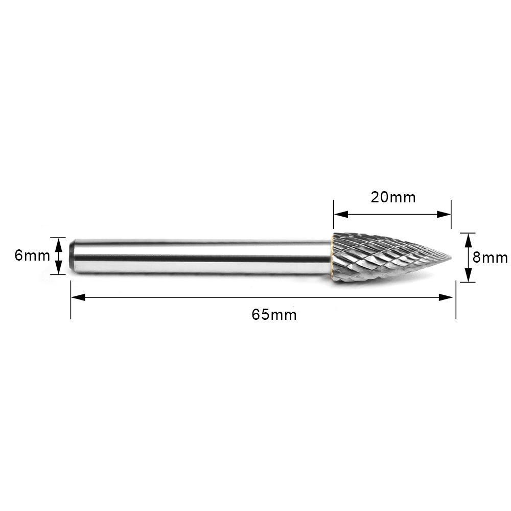 Carbide Burr G0820M06 Point Tree Shape OMNI Range Head D 8 x 20mm, 6mm Shank, 65mm Full Length - FindBuyTool