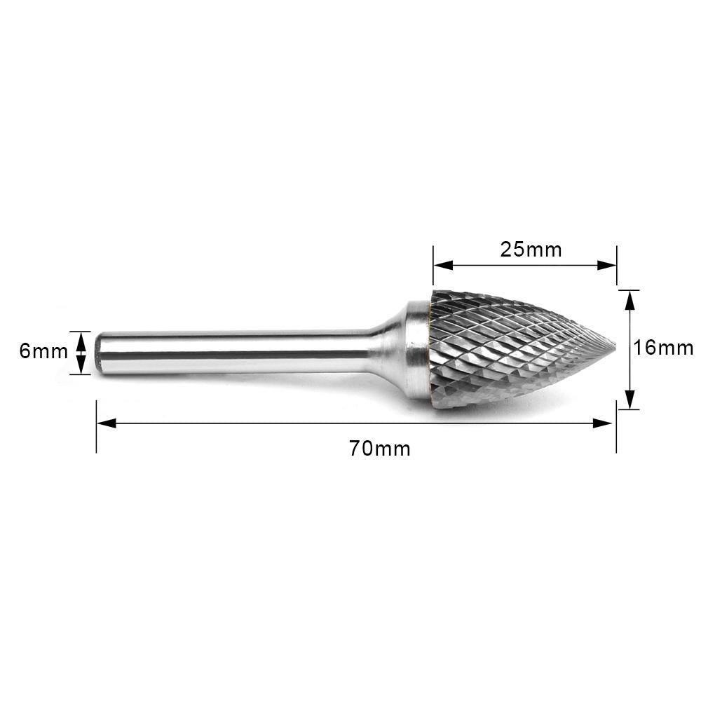 Carbide Burr G1625M06 Point Tree Shape OMNI Range Head D 16 x 25mm, 6mm Shank, 70mm Full Length - FindBuyTool