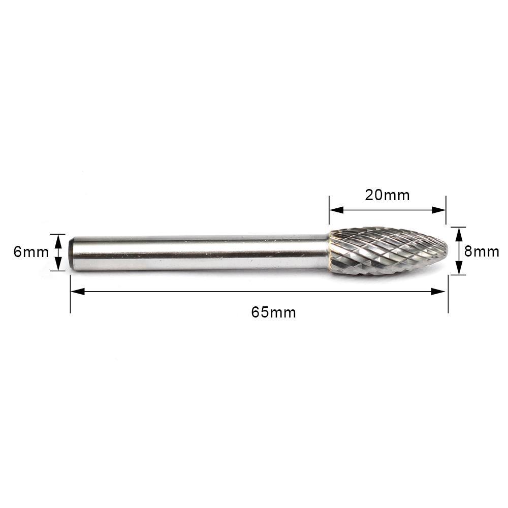 Carbide Burr H0820M06 Flame Shape OMNI Range Head D 8 x 20mm, 6mm Shank, 65mm Full Length - FindBuyTool