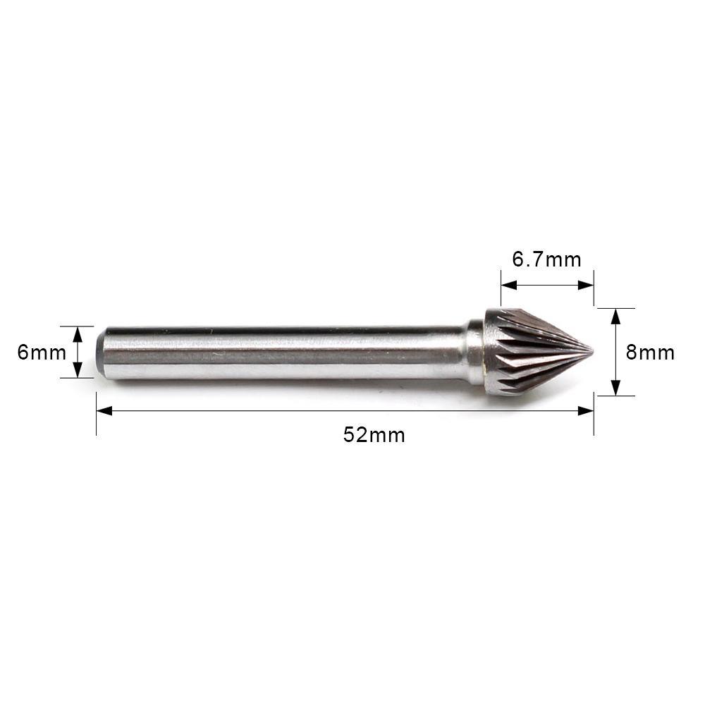Carbide Burr J0807M06 Cone 60° OMNI Range Head D 8 x 6.7mm, 6mm Shank, 52mm Full Length - FindBuyTool