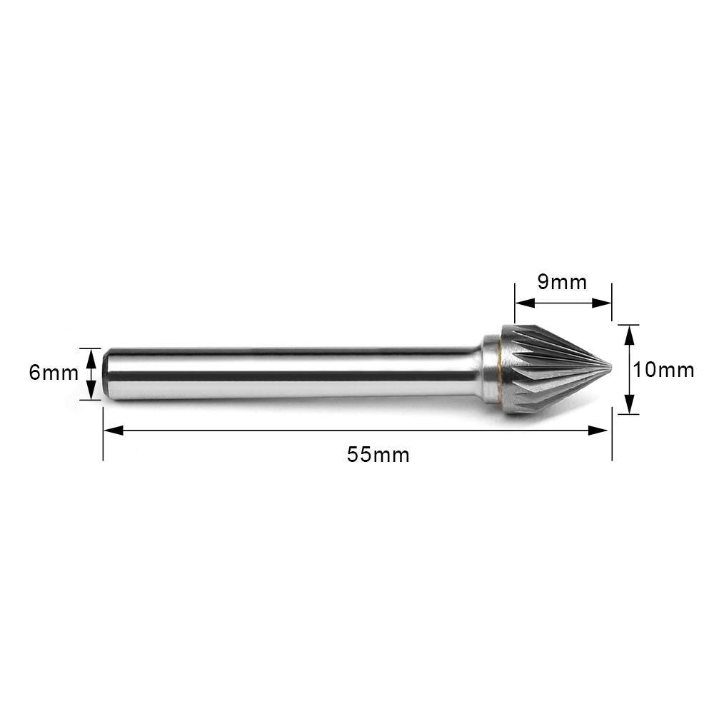 Carbide Burr J1009M06 Cone 60° OMNI Range Head D 10 x 9mm, 6mm Shank, 55mm Full Length - FindBuyTool