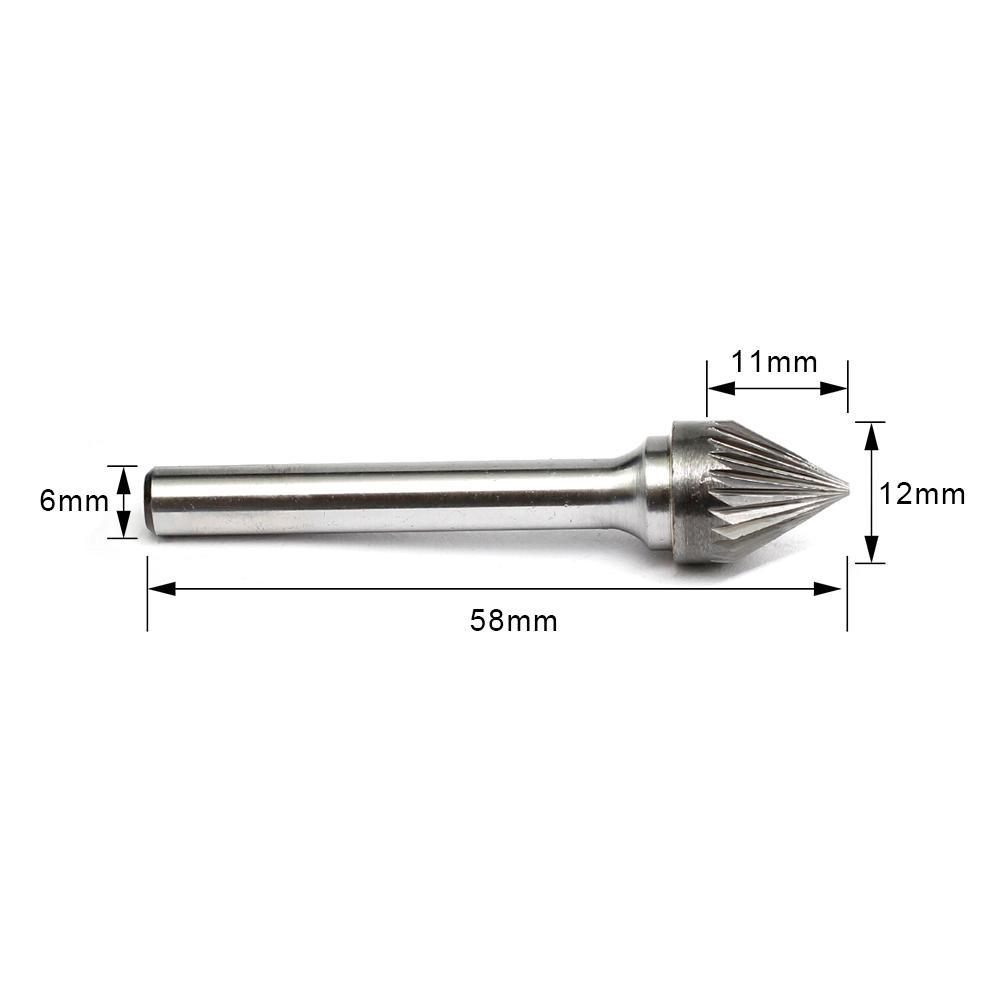 Carbide Burr J1211M06 Cone 60° OMNI Range Head D 12 x 11mm, 6mm Shank, 58mm Full Length - FindBuyTool
